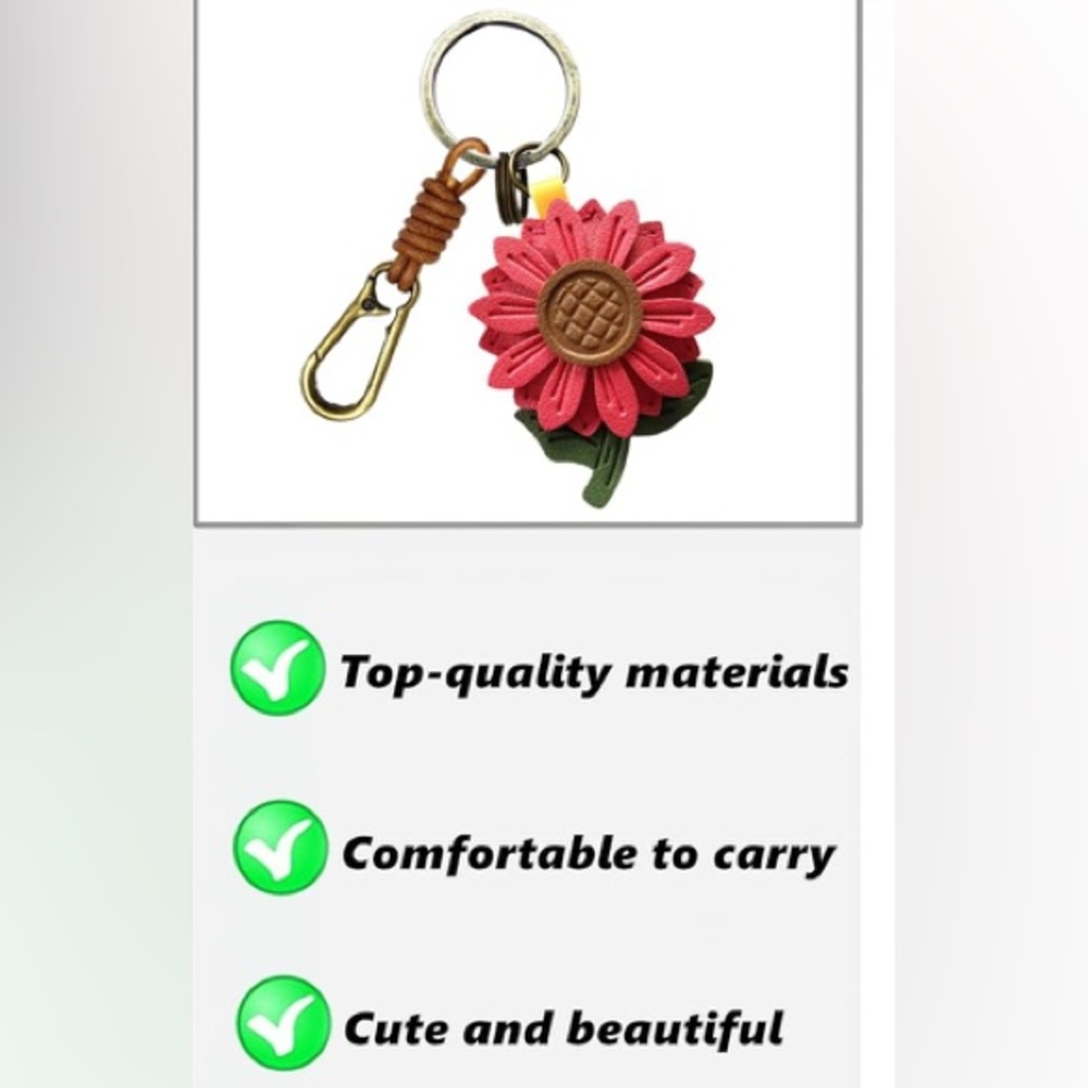 Leather Flower Keychain or Bag Charm with Gold Clip - Picture 3 of 10
